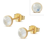 14K Gold Plated | Rainbow Moonstone Round Sterling Silver Stud Earrings, e440st